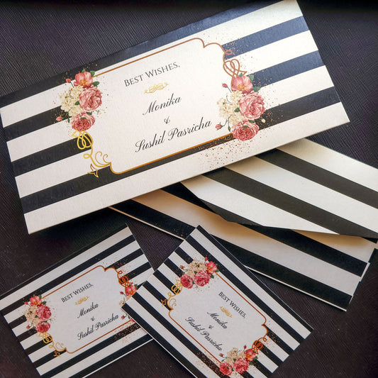 Black & White Stripes Floral Set of Money Envelopes & Gift Tags
