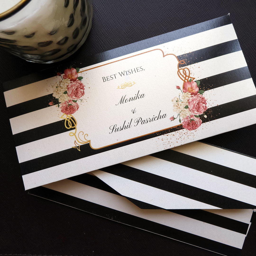 Black & White Stripes Floral Set of Money Envelopes
