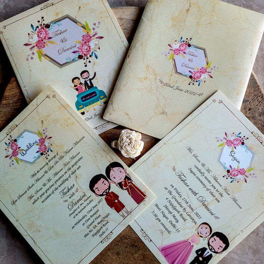 Couple Caricature Set of Wedding Invitation