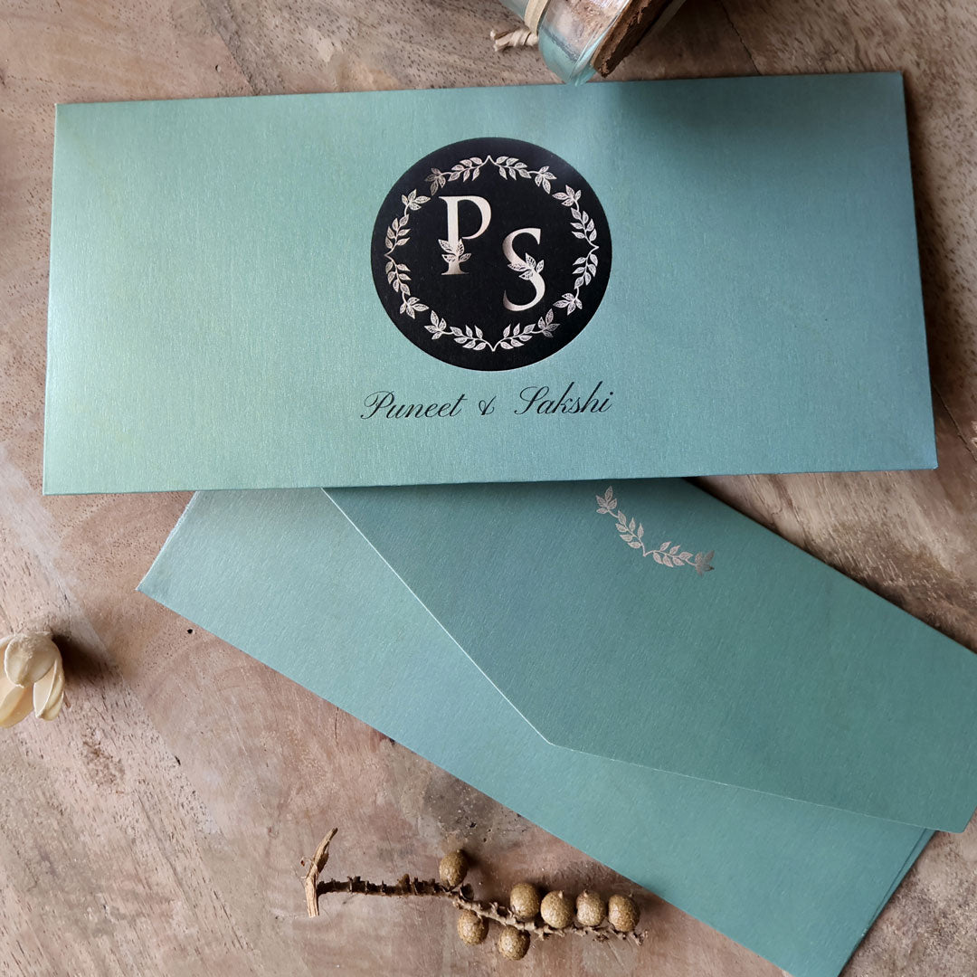 Green Petiole Border Name Initails Set of Money Envelopes