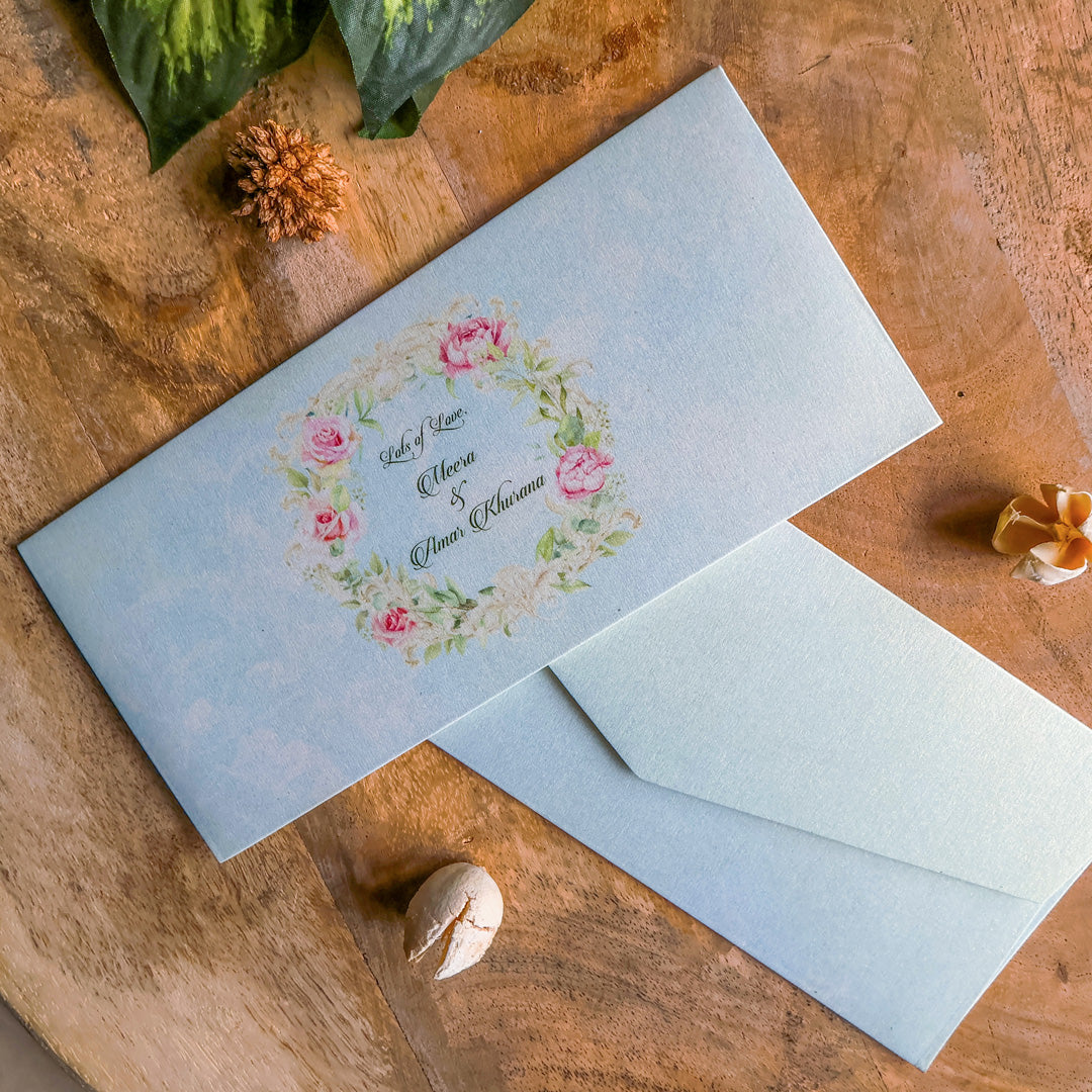 Light Blue Vintage Floral Frame Set of Money Envelopes