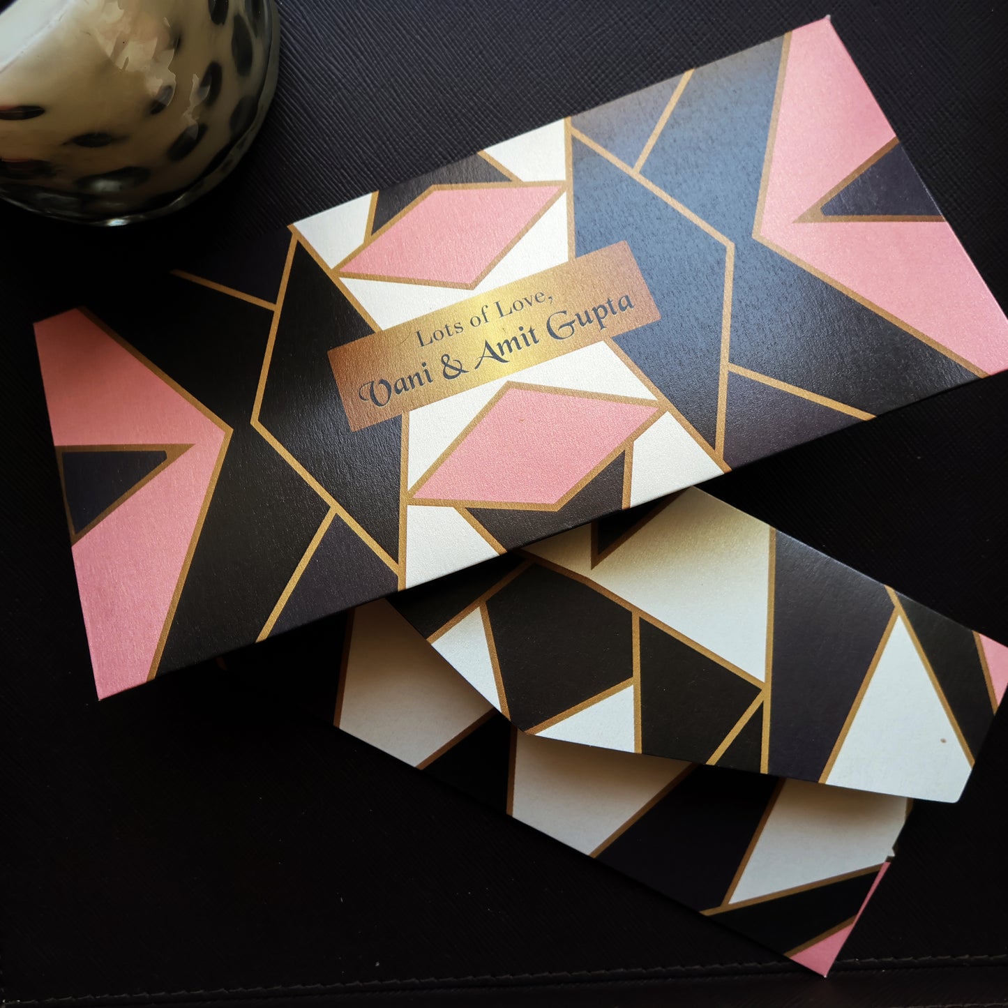Pink Gold Black Geometric Pattern Combo Set of Money Envelopes & Gift Tags