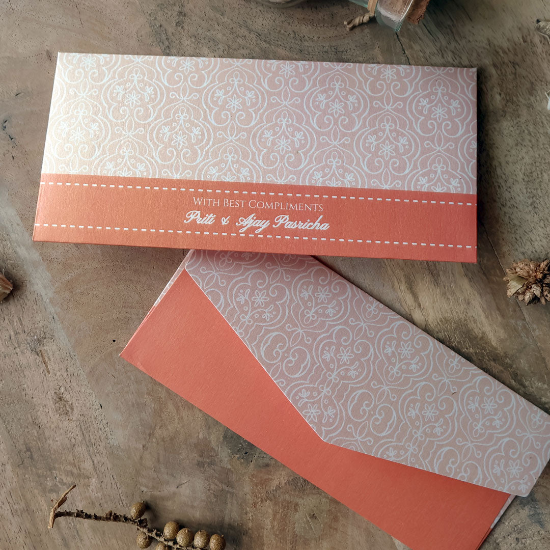 Pretty Peach Damask Set of Money Envelopes