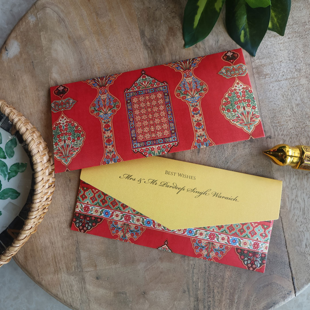 Red Persian Floral Print Set of Money Envelopes