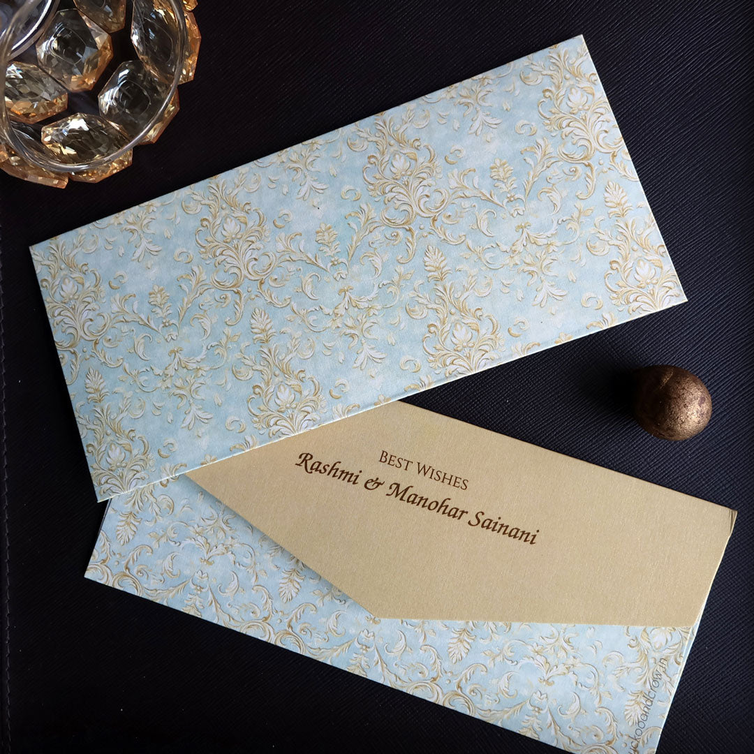 Royal Beige & Blue Damask Set of Money Envelopes