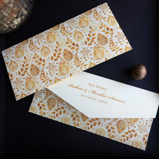 Beige & Gold Leaf Pattern Set of Money Envelopes
