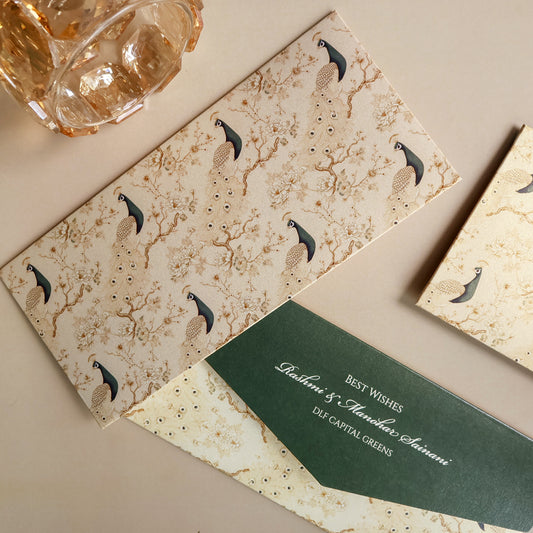 Beige & Green Peacock Set of Money Envelopes