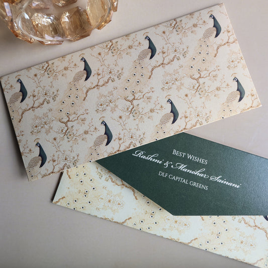 Beige & Green Peacock Set of Money Envelopes