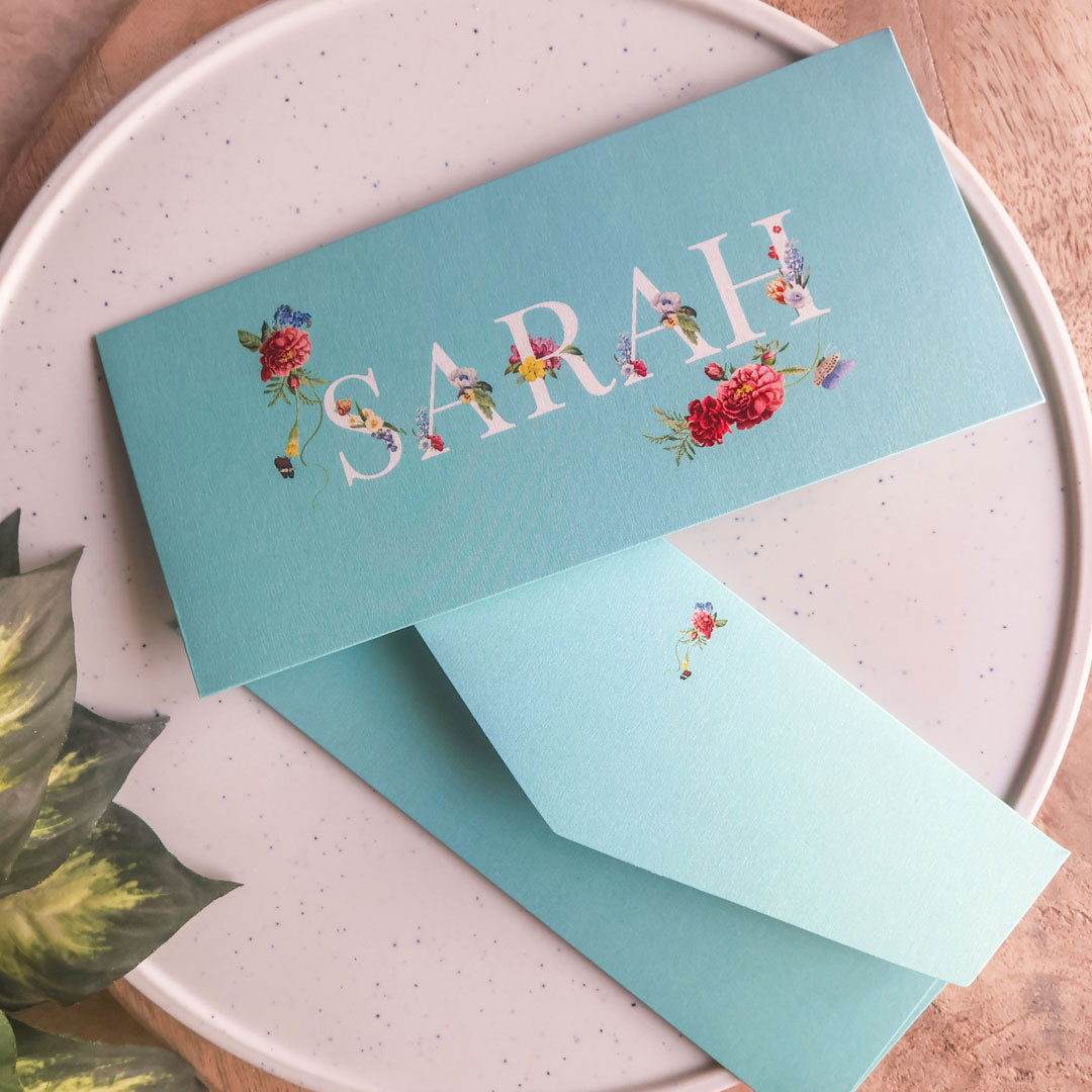 Floral Blue Alphabet Set of Money Envelopes