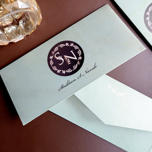 Green Petiole Border Name Initails Set of Money Envelopes