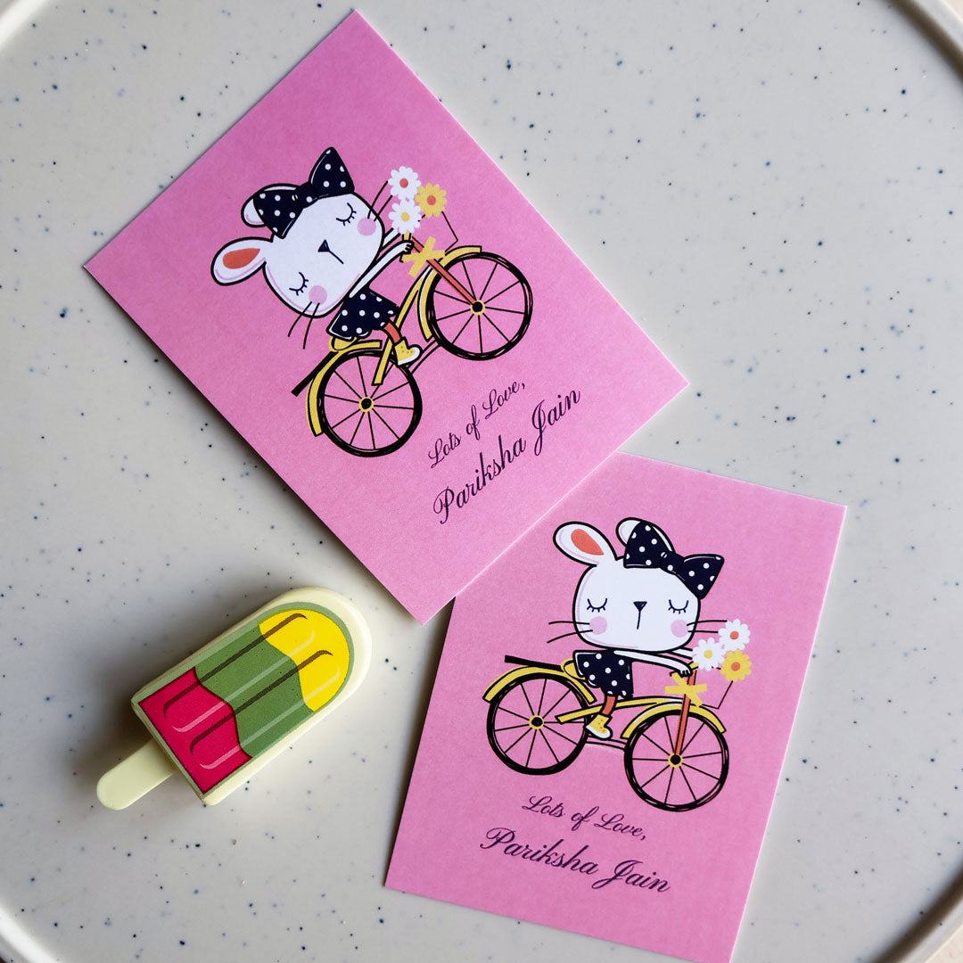 Kitty on bike Set of Gift Tags