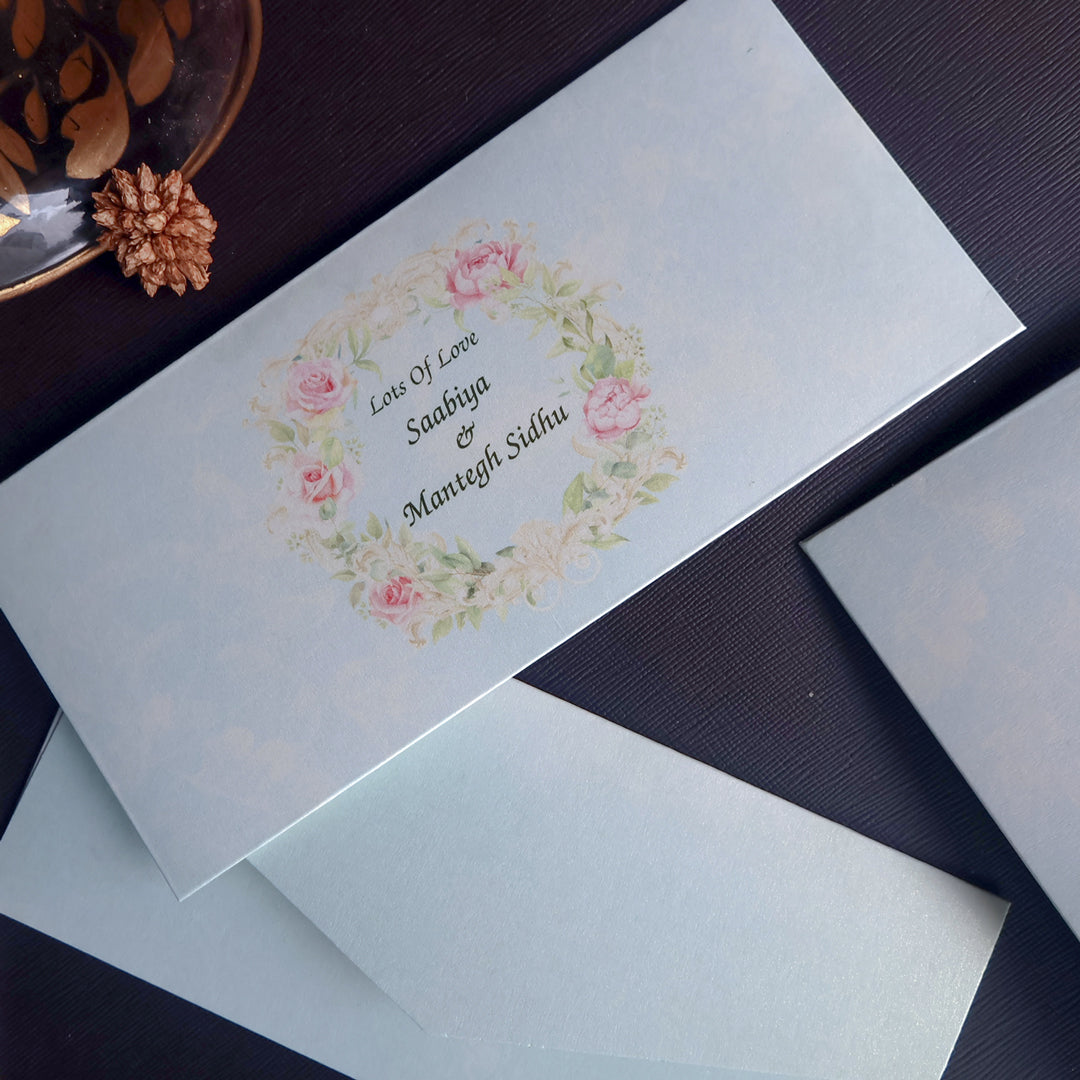 Light Blue Vintage Floral Frame Set of Money Envelopes