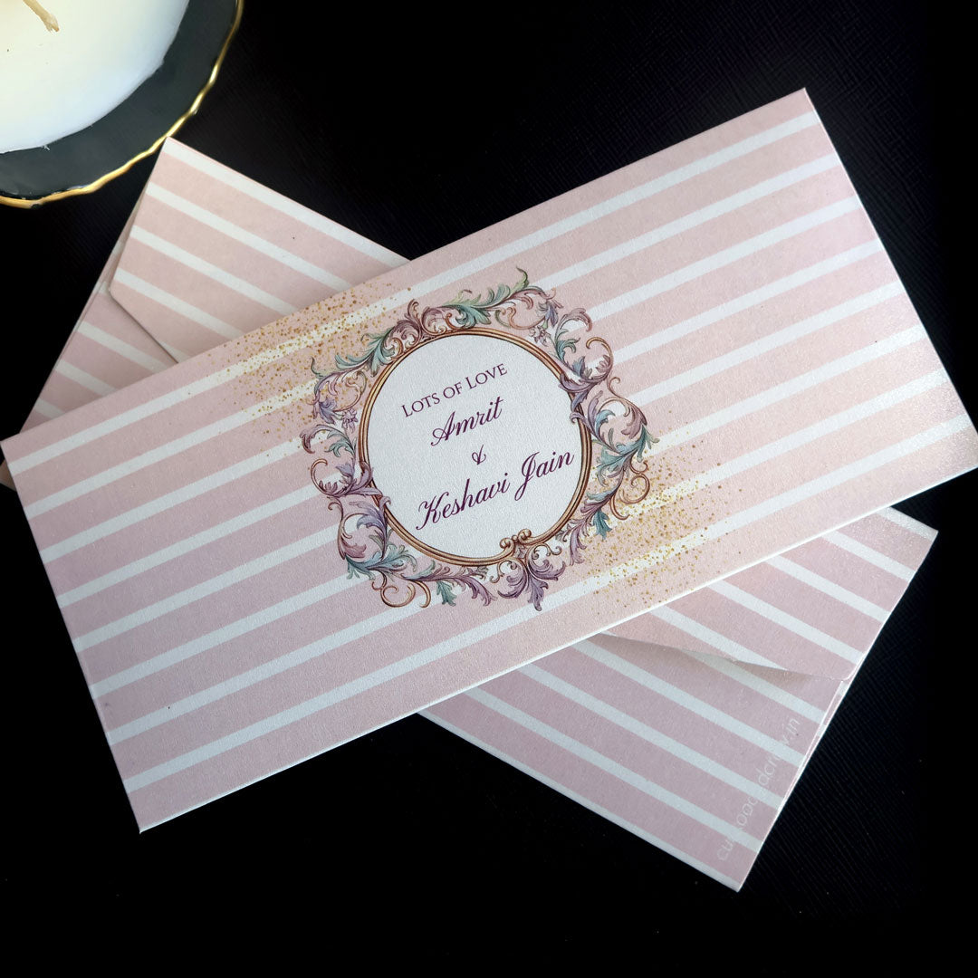 Light Pink & White Stripes Wedding Frame Set of Money Envelopes