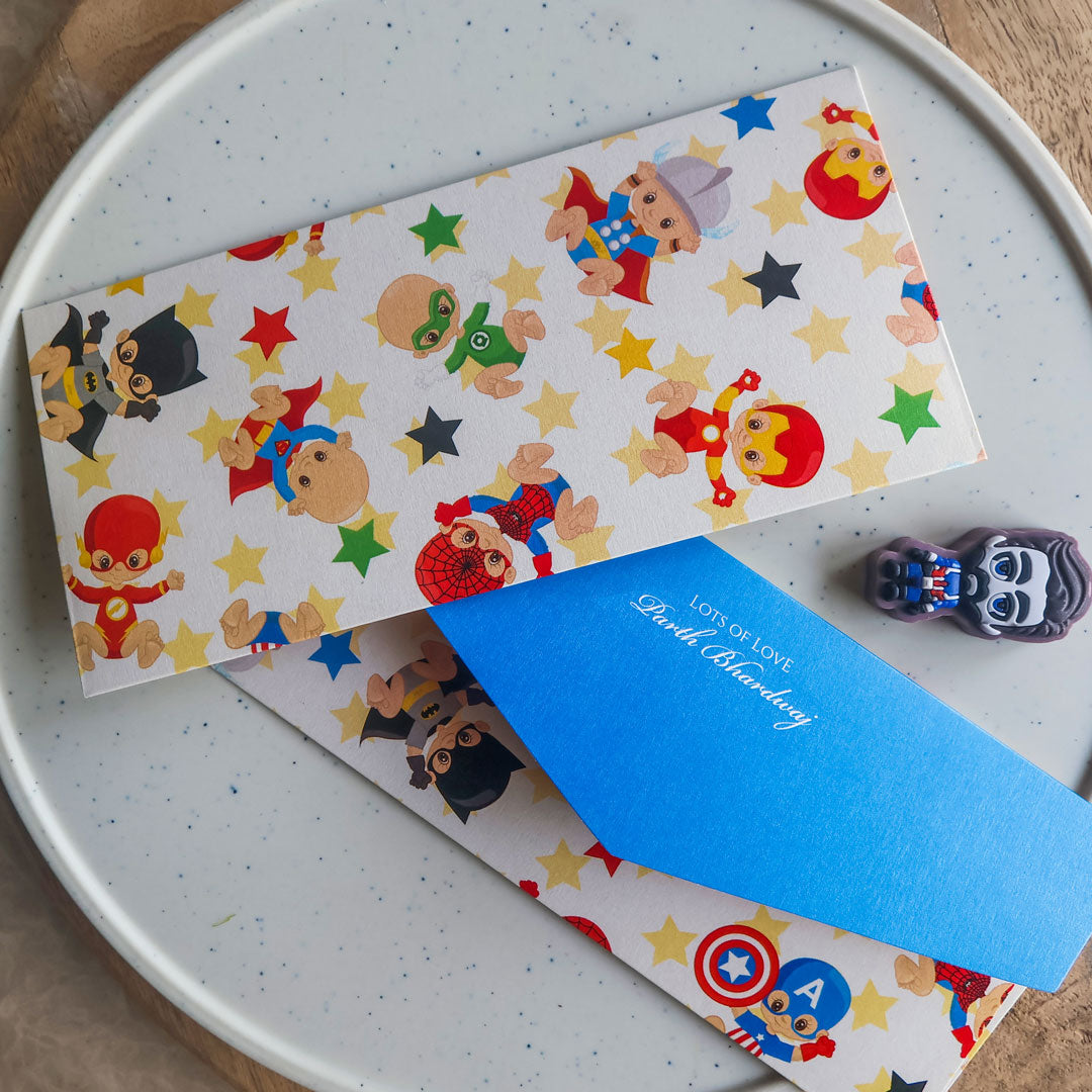 Little Superheros Money Envelope Blue