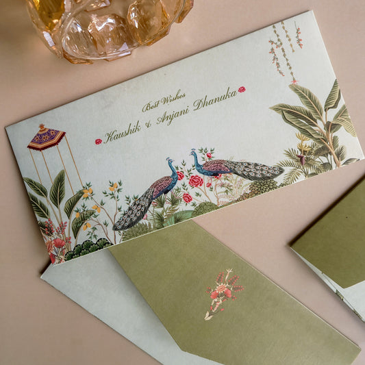 Mughal Peacock Wedding Set of Money Envelopes