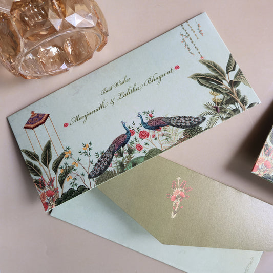 Mughal Peacock Wedding Set of Money Envelopes