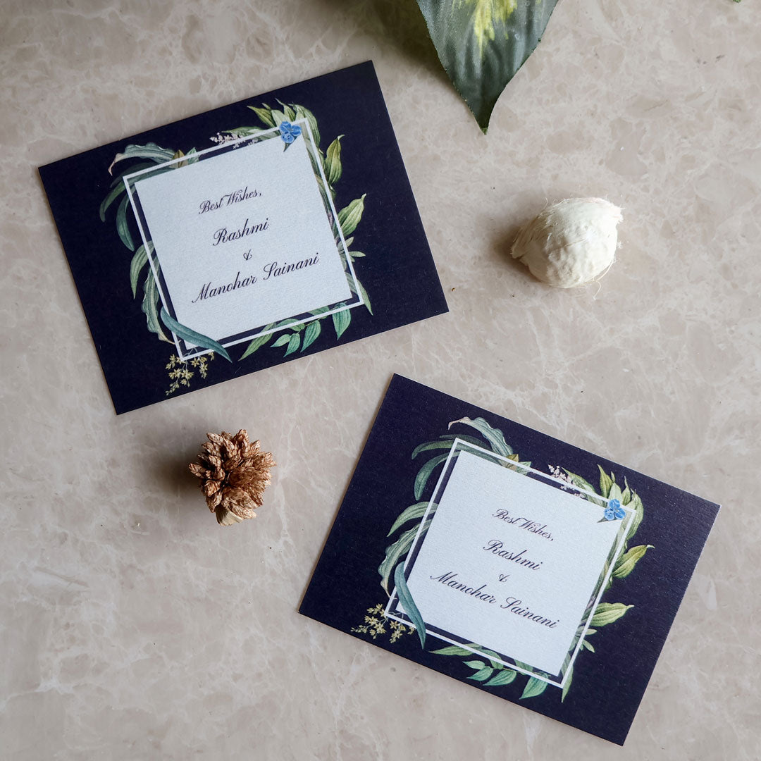 Navy Blue Tropical Leaves Set of Gift Tags