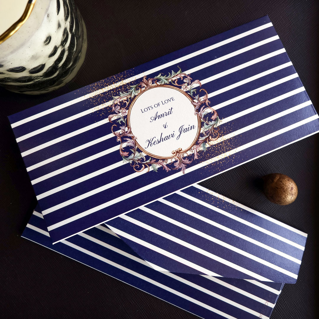 Navy & White Stripes Wedding Frame Set of Money Envelopes