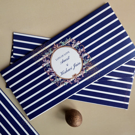 Navy & White Stripes Wedding Frame Set of Money Envelopes