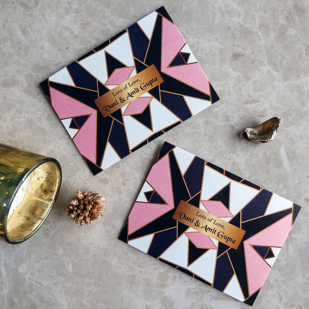 Pink Gold Black Geometric Pattern Set of Gift Tags