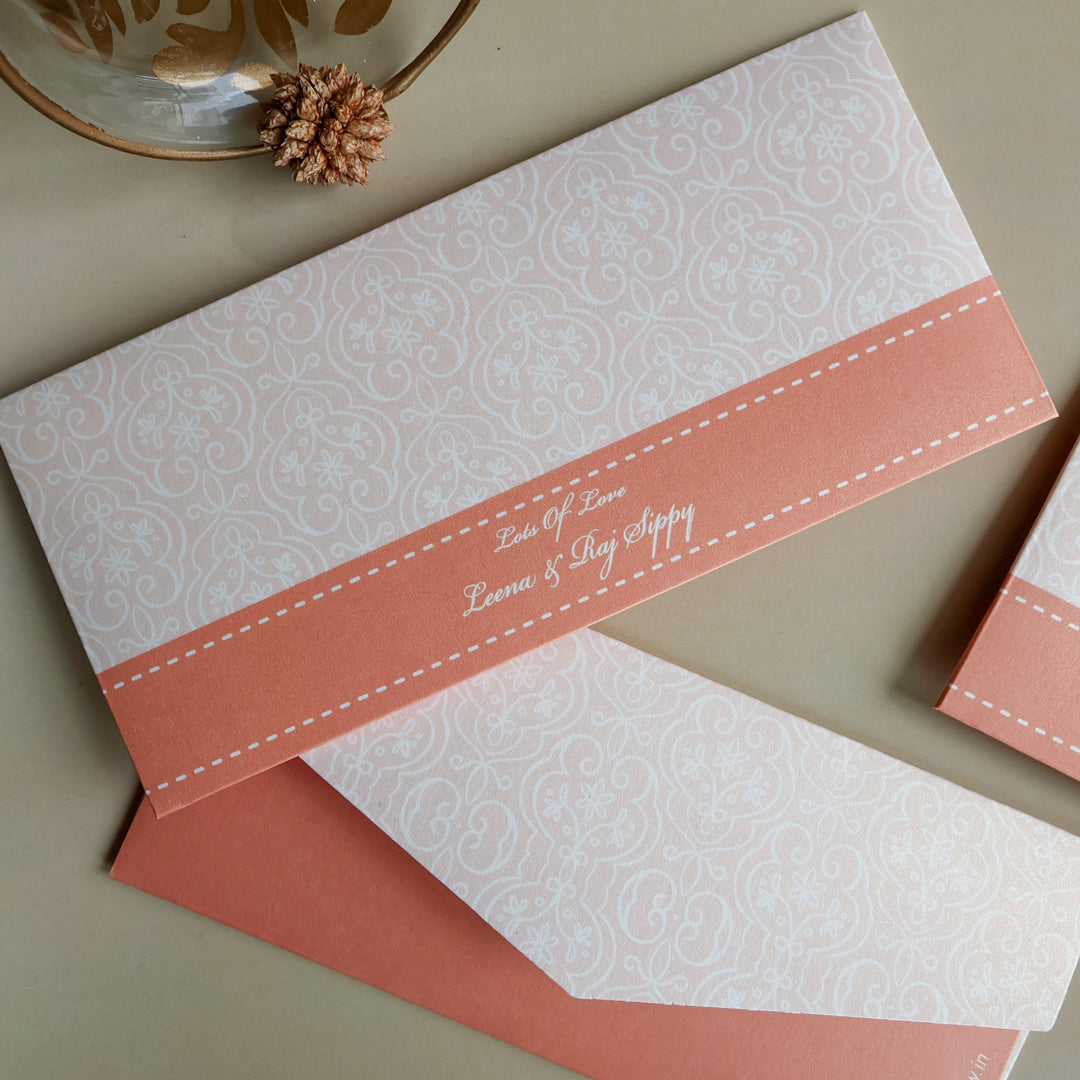 Pretty Peach Damask Set of Money Envelopes