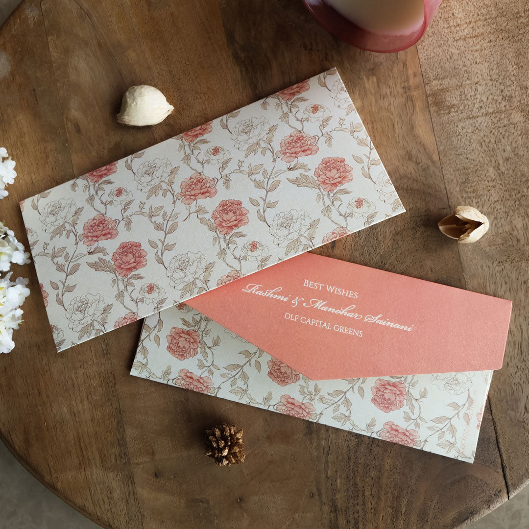 Pretty Peony Flowers Set of Money Envelopes