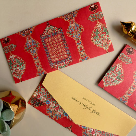 Red Persian Floral Print Set of Money Envelopes