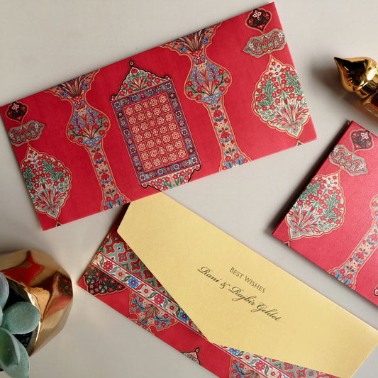 Red Persian Floral Print Set of Money Envelopes