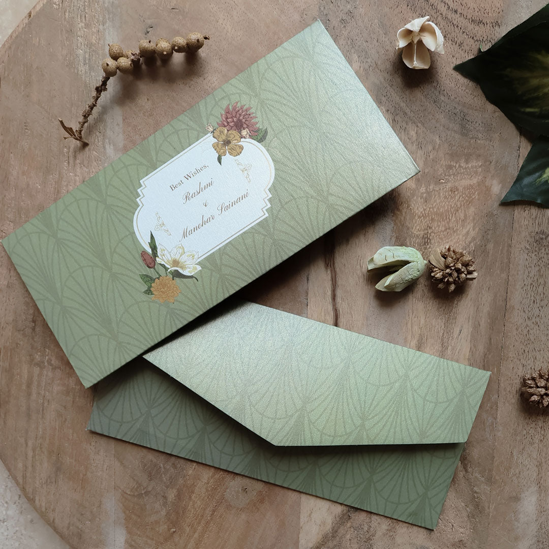 Vintage Green Floral Frame Set of Money Envelopes