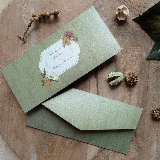 Vintage Green Floral Frame Set of Money Envelopes
