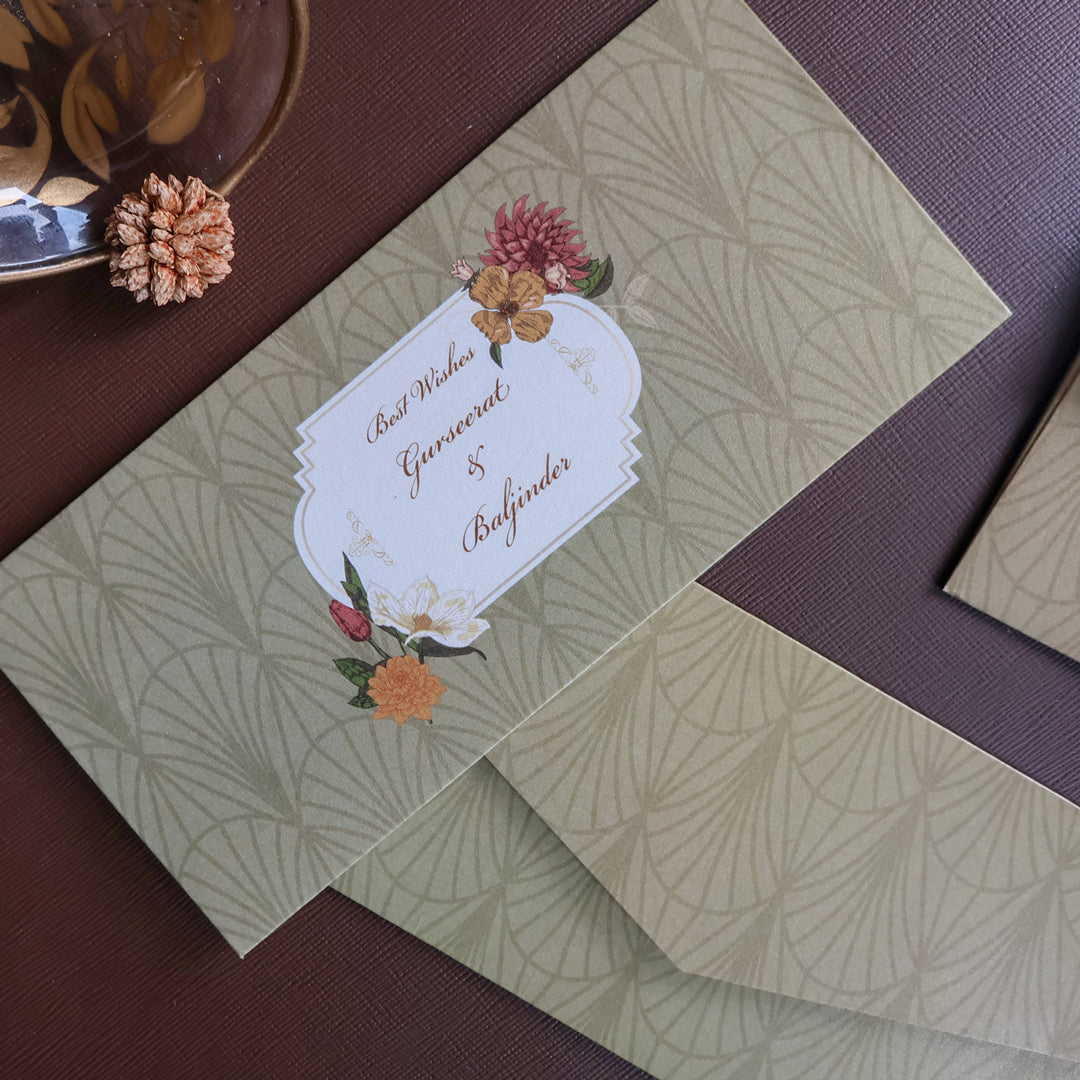 Vintage Green Floral Frame Set of Money Envelopes